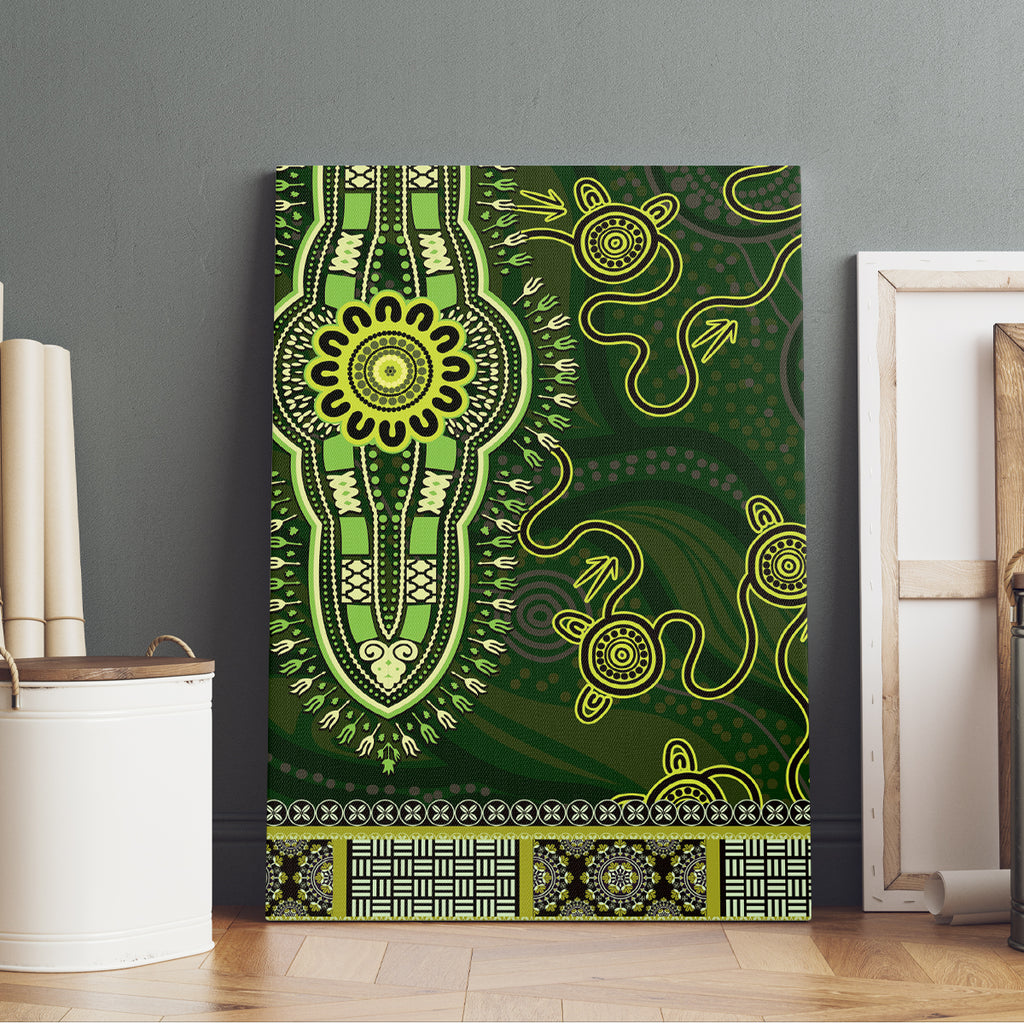 Lime Green African Dashiki With Australia Aboriginal Art Canvas Wall Art