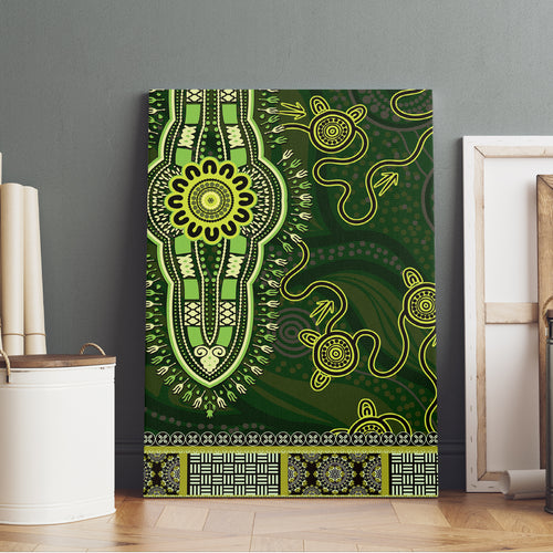 Lime Green African Dashiki With Australia Aboriginal Art Canvas Wall Art