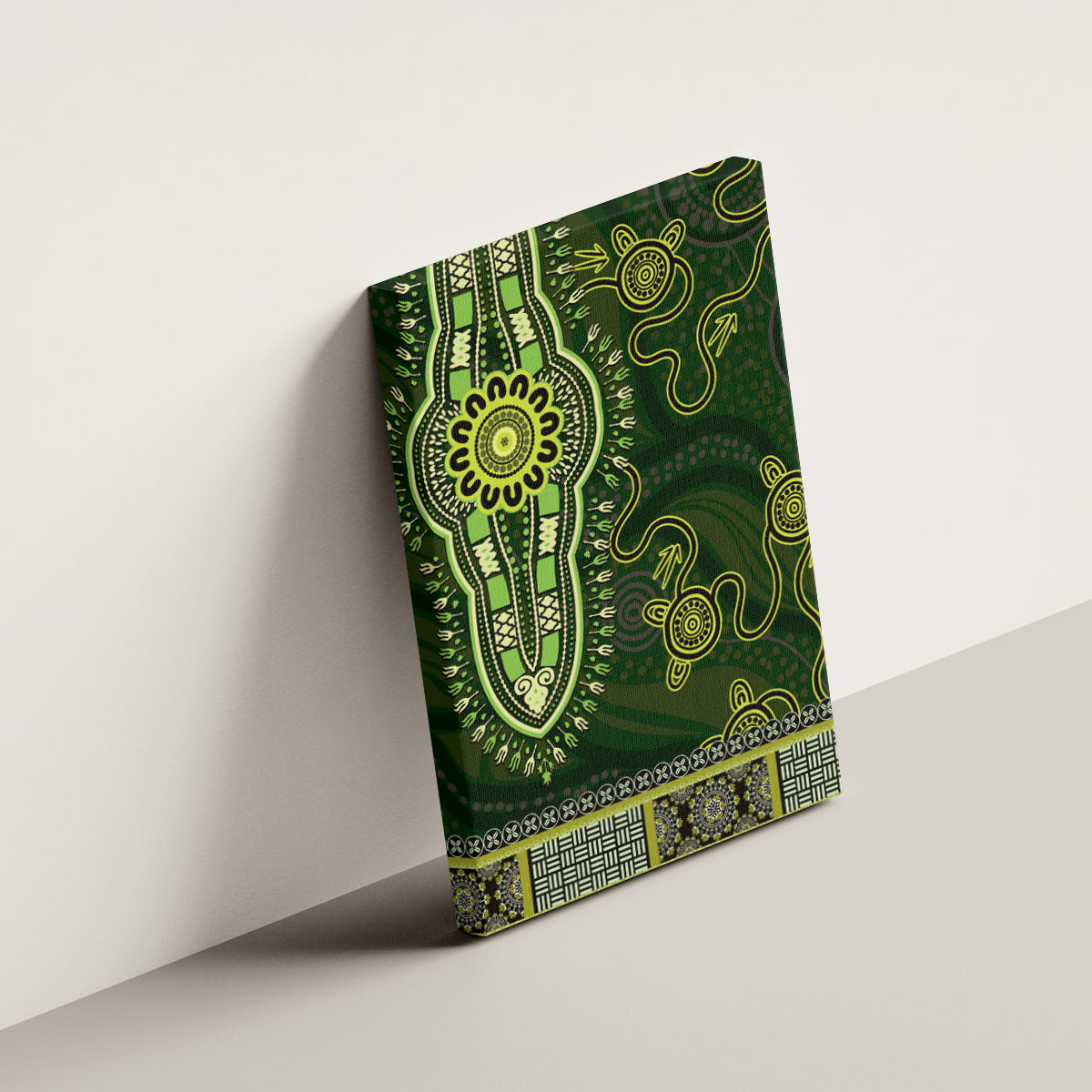 Lime Green African Dashiki With Australia Aboriginal Art Canvas Wall Art