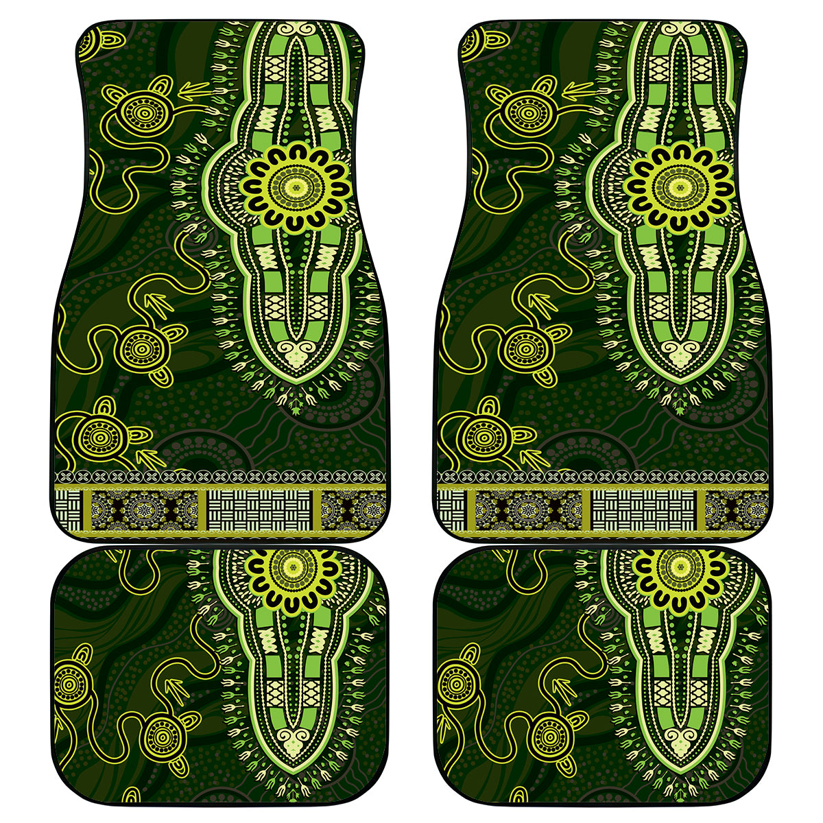 Lime Green African Dashiki With Australia Aboriginal Art Car Mats