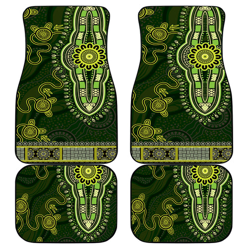 Lime Green African Dashiki With Australia Aboriginal Art Car Mats