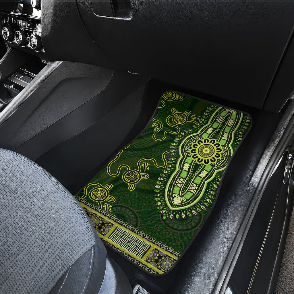 Lime Green African Dashiki With Australia Aboriginal Art Car Mats