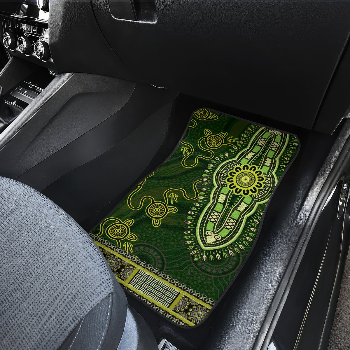 Lime Green African Dashiki With Australia Aboriginal Art Car Mats
