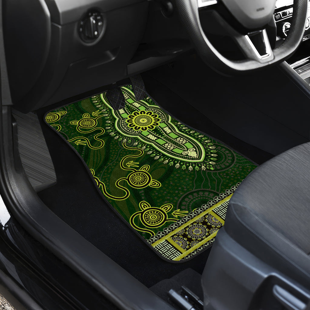 Lime Green African Dashiki With Australia Aboriginal Art Car Mats