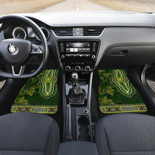 Lime Green African Dashiki With Australia Aboriginal Art Car Mats