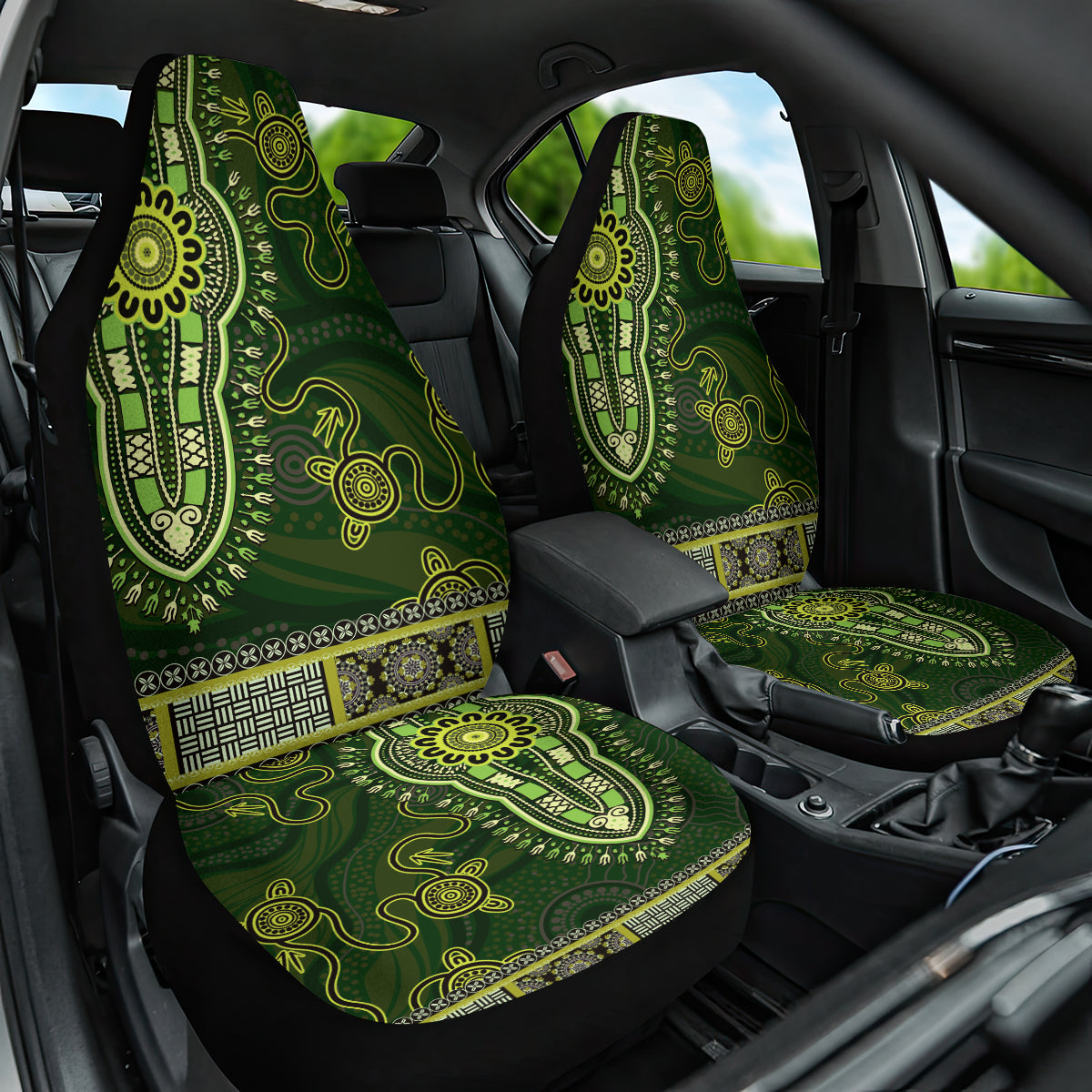 Lime Green African Dashiki With Australia Aboriginal Art Car Seat Cover