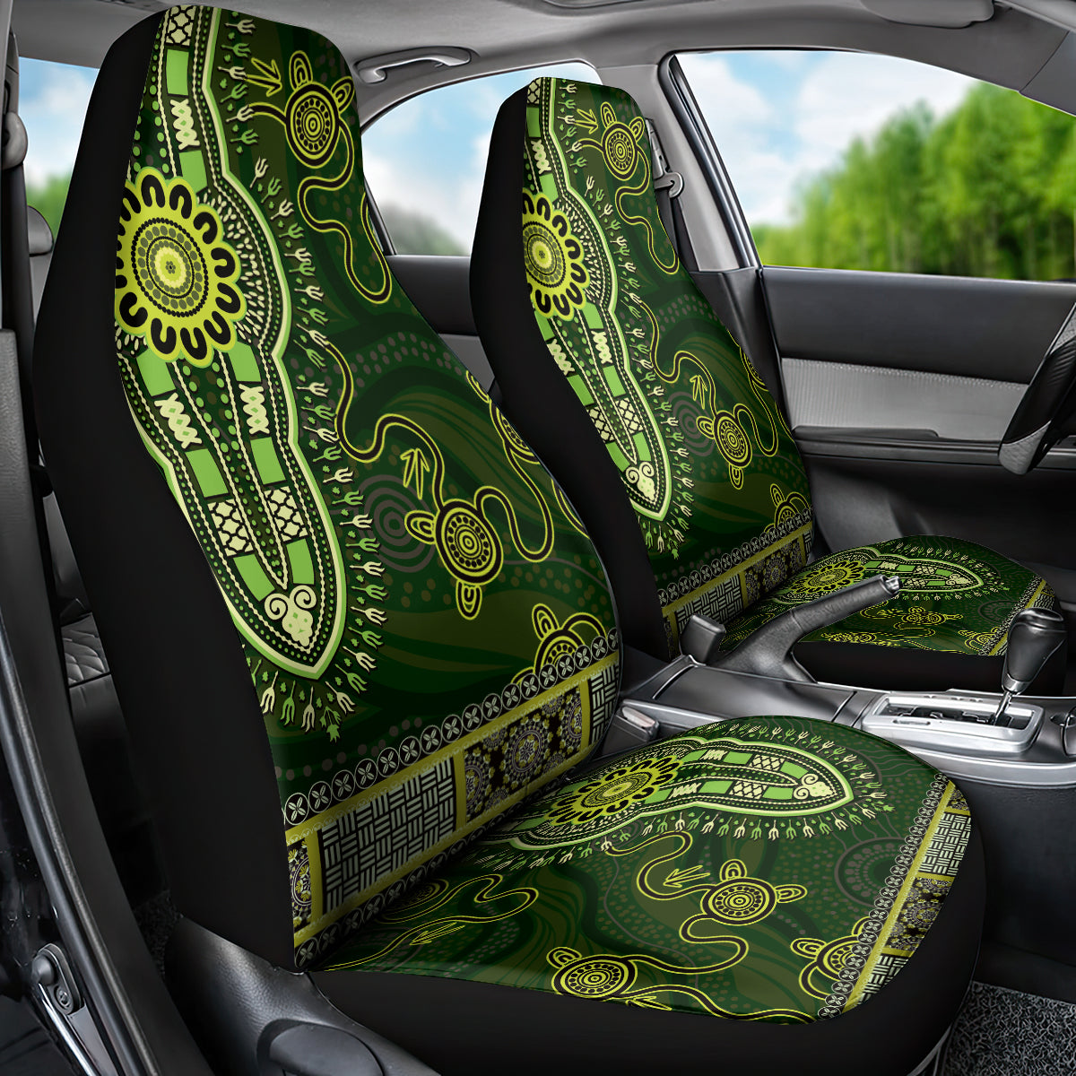 Lime Green African Dashiki With Australia Aboriginal Art Car Seat Cover