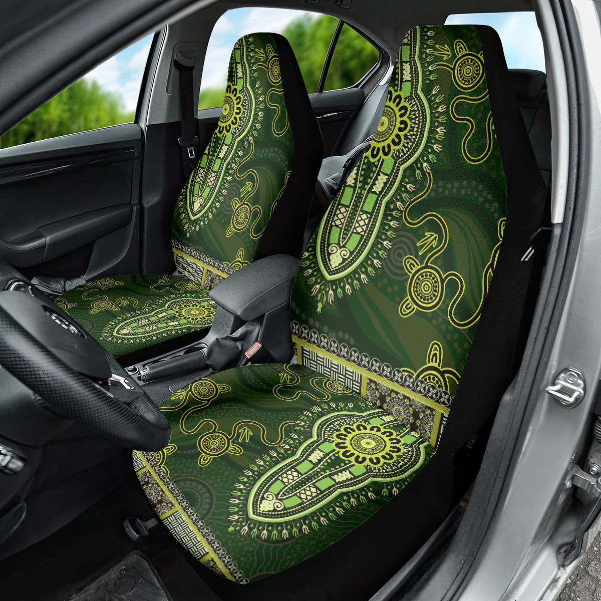 Lime Green African Dashiki With Australia Aboriginal Art Car Seat Cover