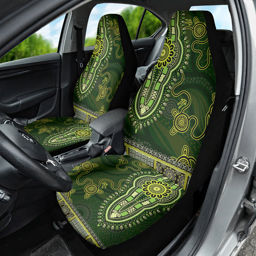 Lime Green African Dashiki With Australia Aboriginal Art Car Seat Cover