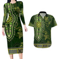 Lime Green African Dashiki With Australia Aboriginal Art Couples Matching Long Sleeve Bodycon Dress and Hawaiian Shirt