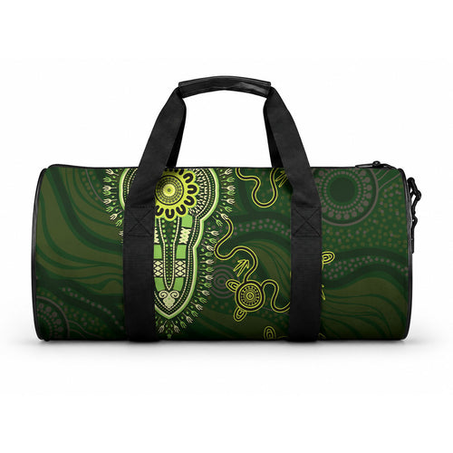 Lime Green African Dashiki With Australia Aboriginal Art Duffle Bag