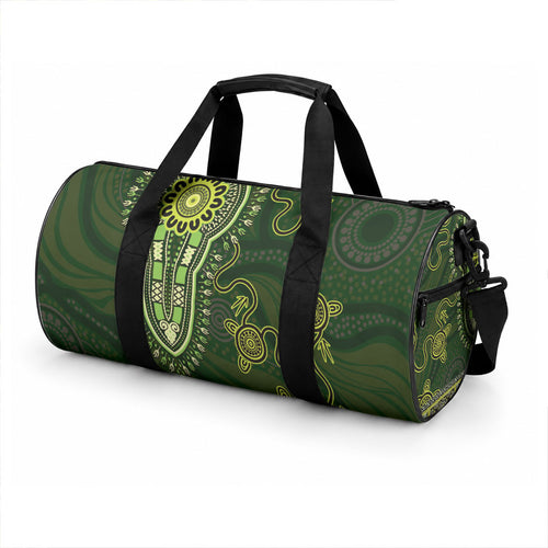 Lime Green African Dashiki With Australia Aboriginal Art Duffle Bag