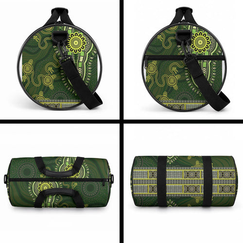 Lime Green African Dashiki With Australia Aboriginal Art Duffle Bag