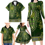 Lime Green African Dashiki With Australia Aboriginal Art Family Matching Long Sleeve Bodycon Dress and Hawaiian Shirt