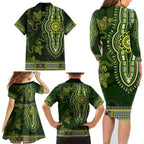 Lime Green African Dashiki With Australia Aboriginal Art Family Matching Long Sleeve Bodycon Dress and Hawaiian Shirt