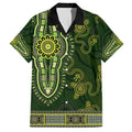 Lime Green African Dashiki With Australia Aboriginal Art Family Matching Long Sleeve Bodycon Dress and Hawaiian Shirt