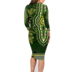 Lime Green African Dashiki With Australia Aboriginal Art Family Matching Long Sleeve Bodycon Dress and Hawaiian Shirt