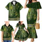 Lime Green African Dashiki With Australia Aboriginal Art Family Matching Mermaid Dress and Hawaiian Shirt
