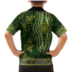 Lime Green African Dashiki With Australia Aboriginal Art Family Matching Mermaid Dress and Hawaiian Shirt