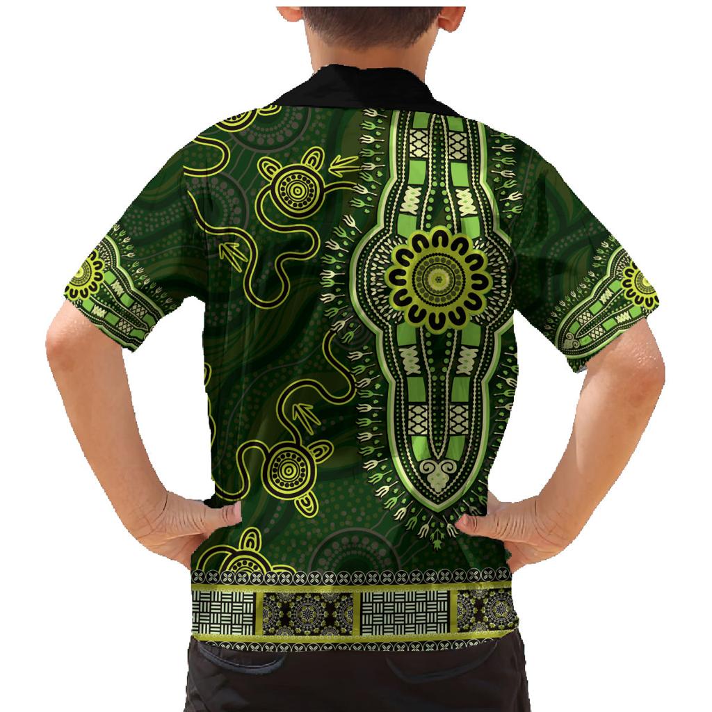 Lime Green African Dashiki With Australia Aboriginal Art Family Matching Mermaid Dress and Hawaiian Shirt