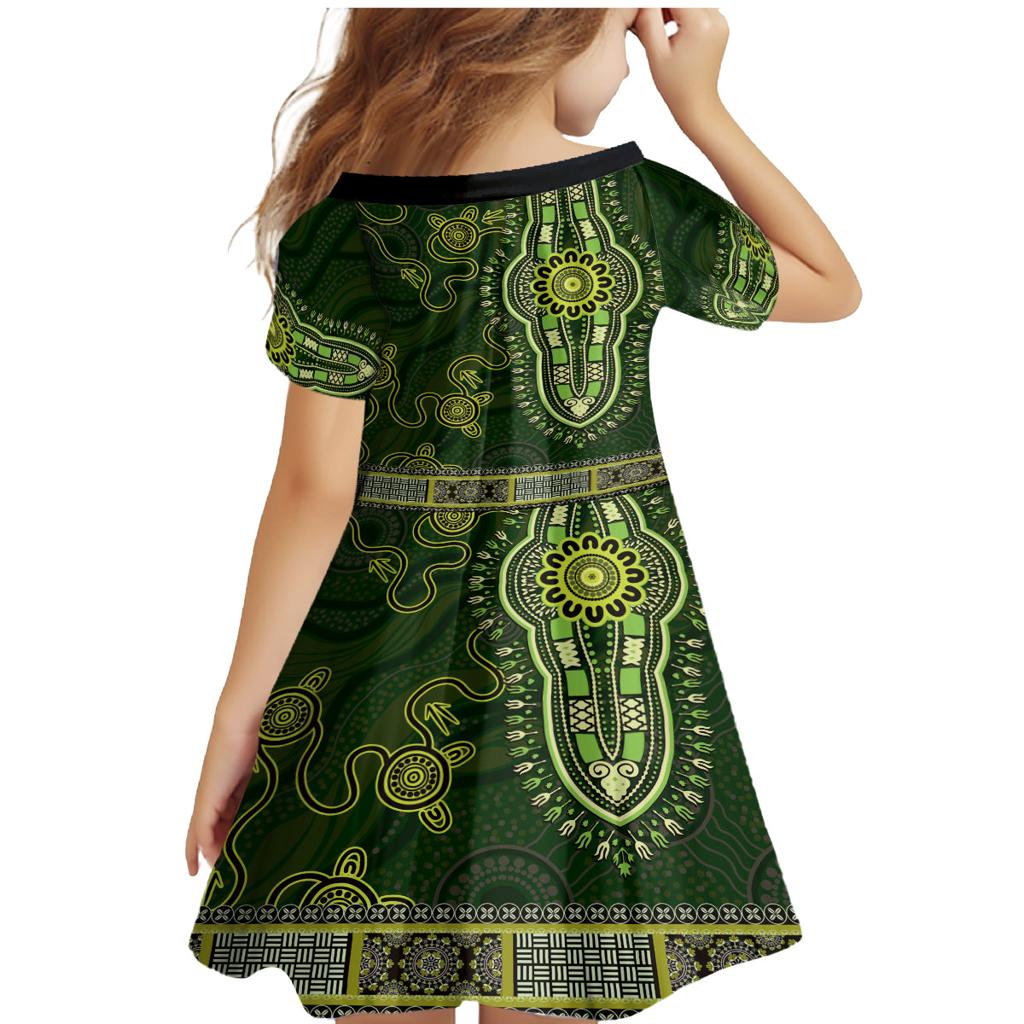 Lime Green African Dashiki With Australia Aboriginal Art Family Matching Mermaid Dress and Hawaiian Shirt