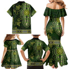Lime Green African Dashiki With Australia Aboriginal Art Family Matching Mermaid Dress and Hawaiian Shirt