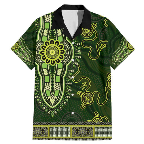 Lime Green African Dashiki With Australia Aboriginal Art Family Matching Mermaid Dress and Hawaiian Shirt