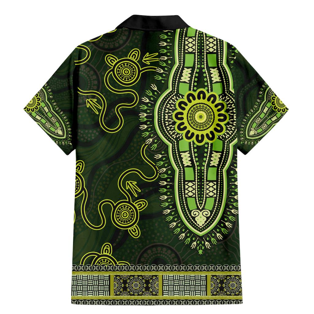 Lime Green African Dashiki With Australia Aboriginal Art Family Matching Mermaid Dress and Hawaiian Shirt