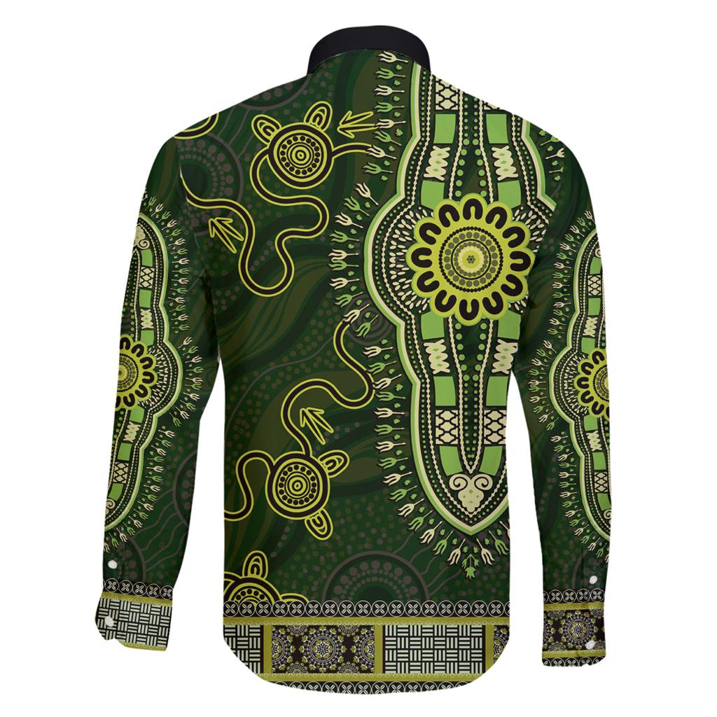 Lime Green African Dashiki With Australia Aboriginal Art Family Matching Mermaid Dress and Hawaiian Shirt