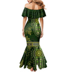 Lime Green African Dashiki With Australia Aboriginal Art Family Matching Mermaid Dress and Hawaiian Shirt