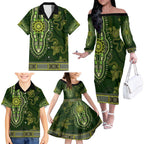 Lime Green African Dashiki With Australia Aboriginal Art Family Matching Off The Shoulder Long Sleeve Dress and Hawaiian Shirt