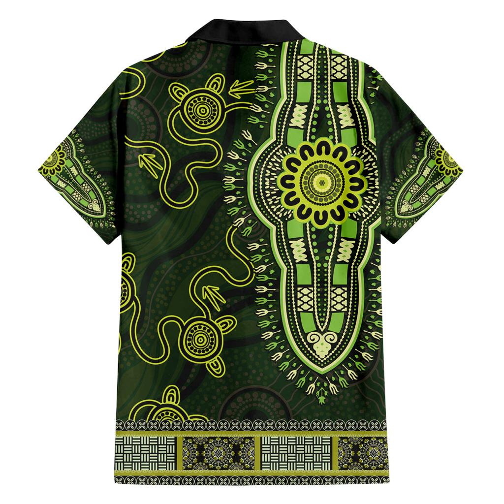 Lime Green African Dashiki With Australia Aboriginal Art Family Matching Off The Shoulder Long Sleeve Dress and Hawaiian Shirt