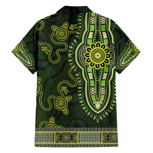 Lime Green African Dashiki With Australia Aboriginal Art Family Matching Off Shoulder Maxi Dress and Hawaiian Shirt