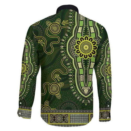 Lime Green African Dashiki With Australia Aboriginal Art Family Matching Off Shoulder Maxi Dress and Hawaiian Shirt