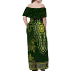 Lime Green African Dashiki With Australia Aboriginal Art Family Matching Off Shoulder Maxi Dress and Hawaiian Shirt