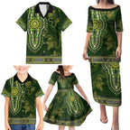 Lime Green African Dashiki With Australia Aboriginal Art Family Matching Puletasi and Hawaiian Shirt