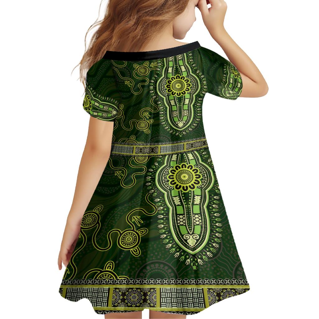 Lime Green African Dashiki With Australia Aboriginal Art Family Matching Puletasi and Hawaiian Shirt
