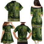 Lime Green African Dashiki With Australia Aboriginal Art Family Matching Puletasi and Hawaiian Shirt