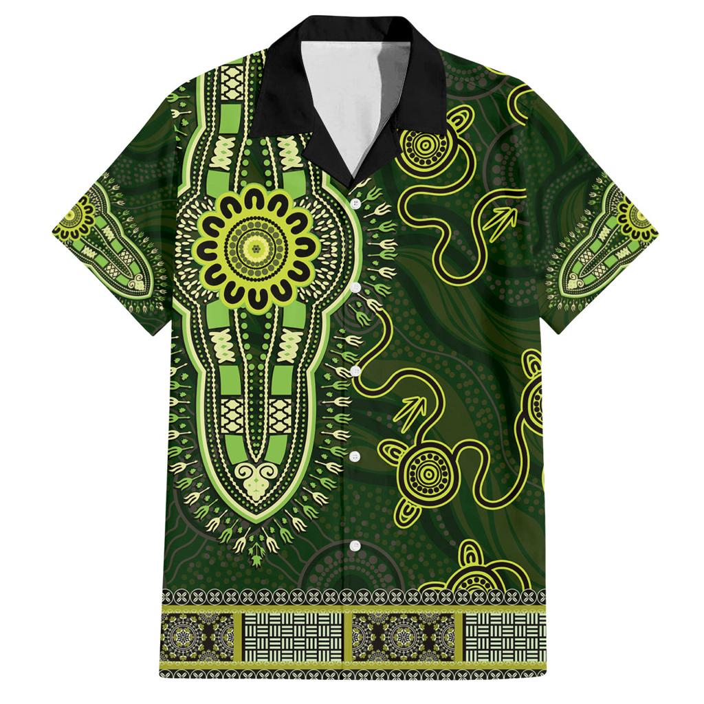 Lime Green African Dashiki With Australia Aboriginal Art Family Matching Puletasi and Hawaiian Shirt