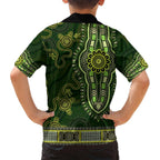 Lime Green African Dashiki With Australia Aboriginal Art Family Matching Short Sleeve Bodycon Dress and Hawaiian Shirt