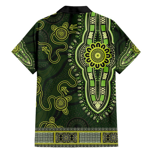 Lime Green African Dashiki With Australia Aboriginal Art Family Matching Short Sleeve Bodycon Dress and Hawaiian Shirt