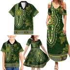 Lime Green African Dashiki With Australia Aboriginal Art Family Matching Summer Maxi Dress and Hawaiian Shirt