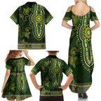 Lime Green African Dashiki With Australia Aboriginal Art Family Matching Summer Maxi Dress and Hawaiian Shirt