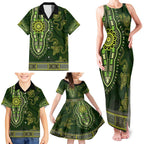 Lime Green African Dashiki With Australia Aboriginal Art Family Matching Tank Maxi Dress and Hawaiian Shirt