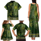 Lime Green African Dashiki With Australia Aboriginal Art Family Matching Tank Maxi Dress and Hawaiian Shirt