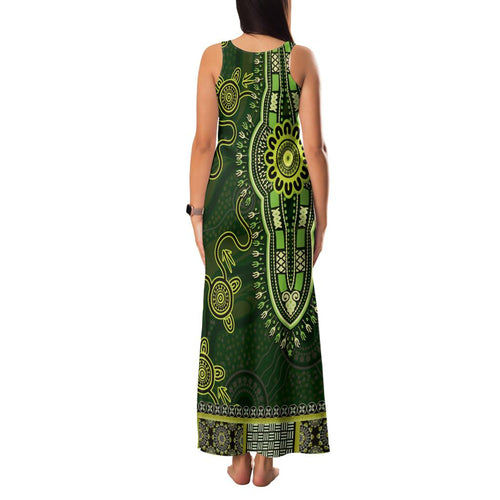 Lime Green African Dashiki With Australia Aboriginal Art Family Matching Tank Maxi Dress and Hawaiian Shirt