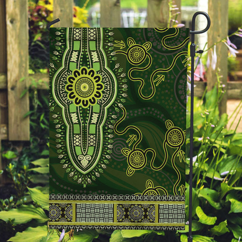 Lime Green African Dashiki With Australia Aboriginal Art Garden Flag