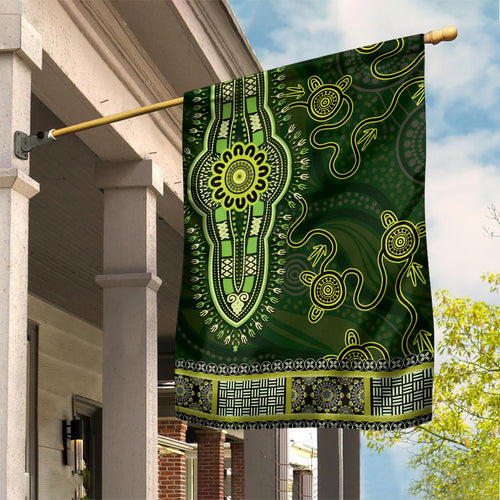 Lime Green African Dashiki With Australia Aboriginal Art Garden Flag