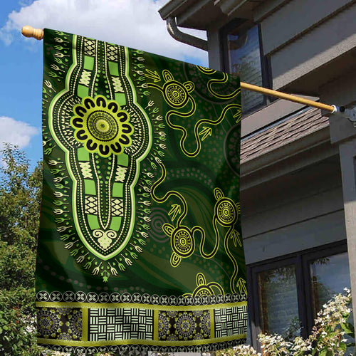 Lime Green African Dashiki With Australia Aboriginal Art Garden Flag