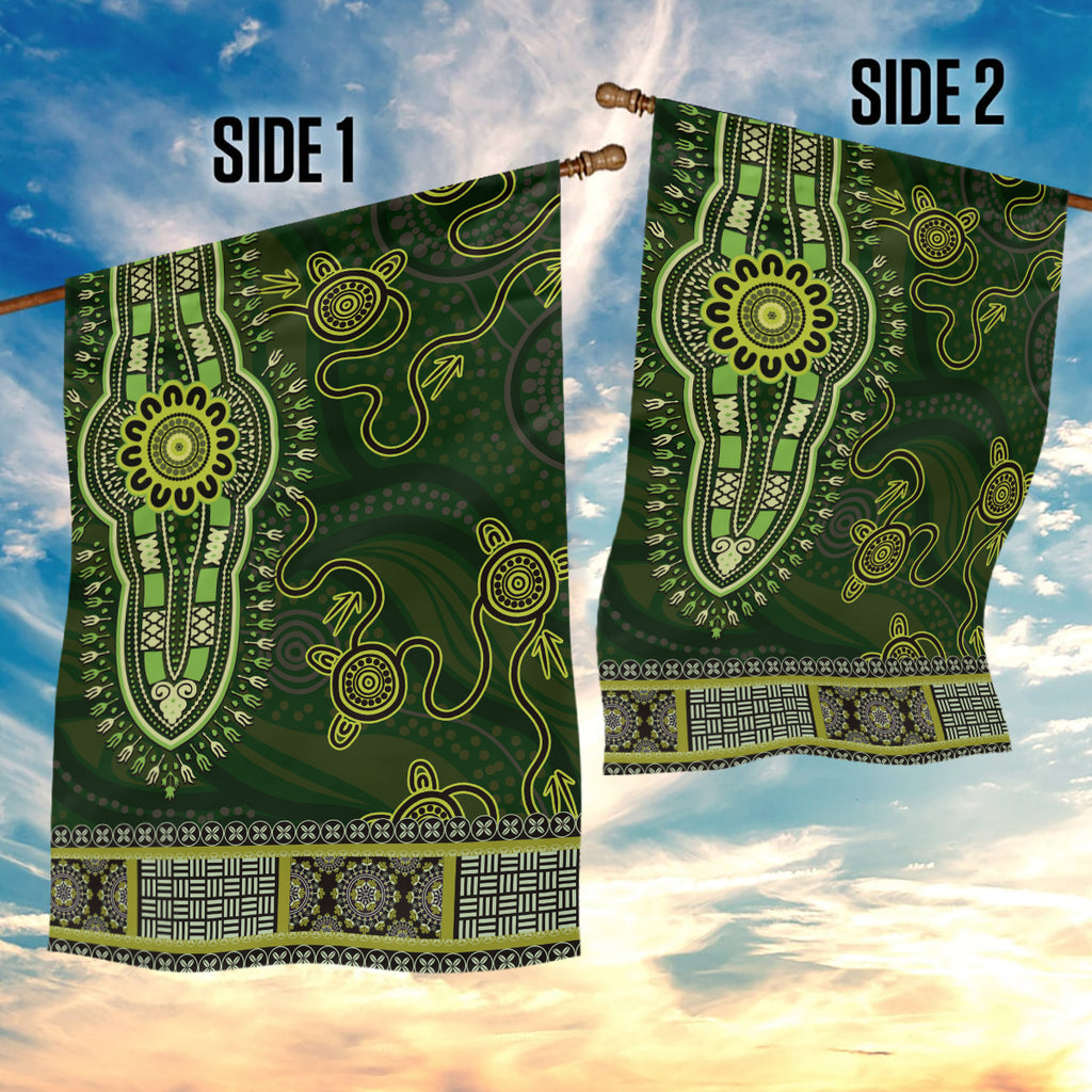 Lime Green African Dashiki With Australia Aboriginal Art Garden Flag